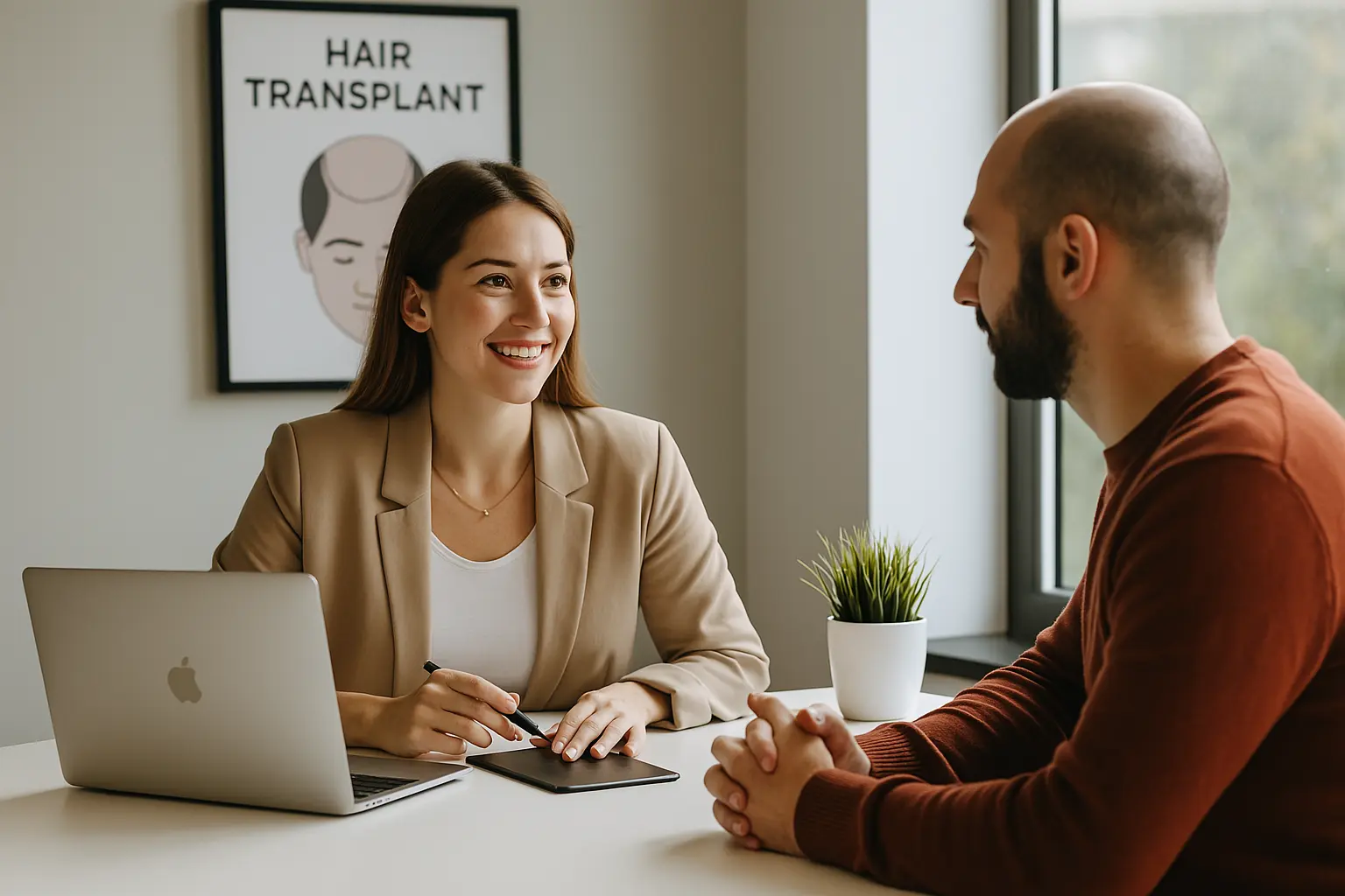 Person researching hair transplant options